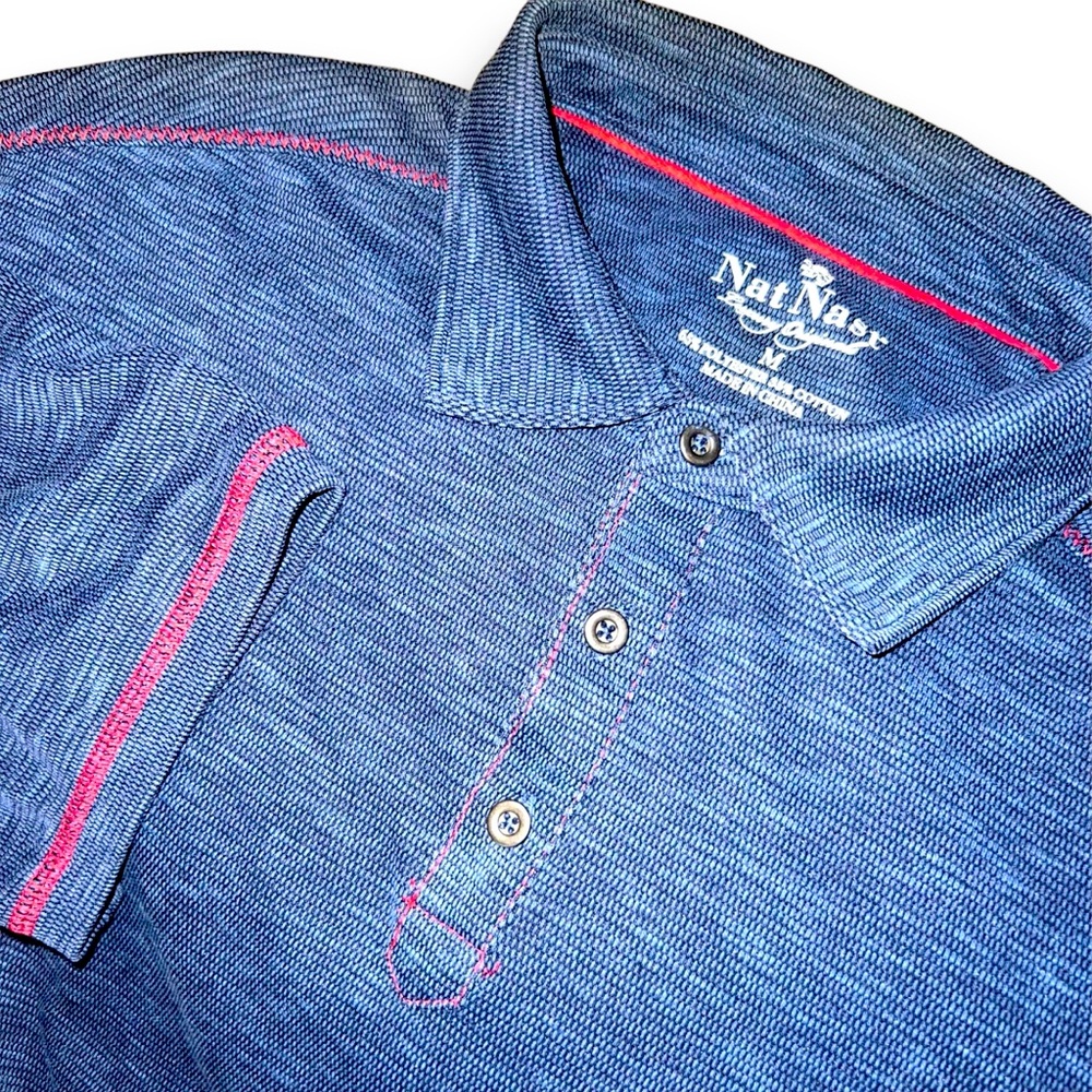 Nat Nast‎ M Golf Tennis Short Sleeve Blue Red Stitch Polo Collared Men Shirt